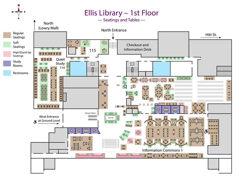 University of Missouri Ellis Library – First Floor: Seatings Map